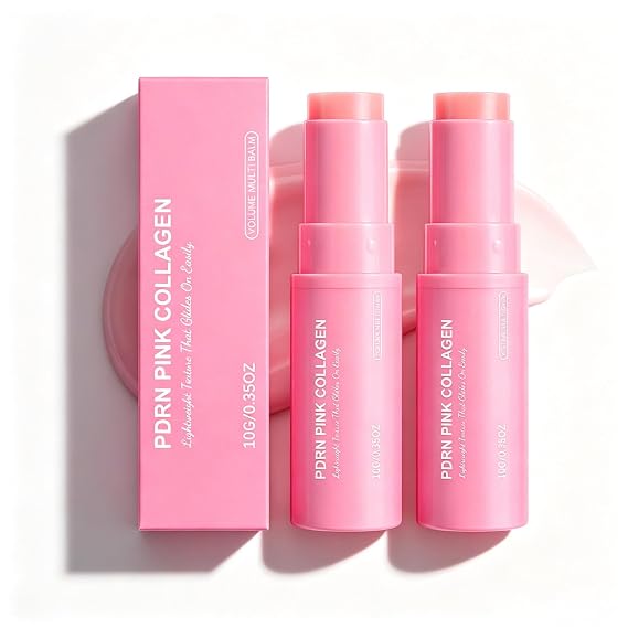 PDRN Pink Collagen Volume Multi Balm Stick, Collagen Plumping Balm for Face, Neck & Under-Eyes, Instant Plumping, Firming & Hydrating, Korean Skincare, 0.35OZ (2pc)