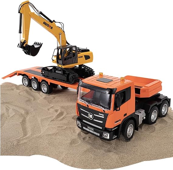 1:18 Huina 1319 RC Tractor Truck Remote Control Excavator with Flatbed Trailer