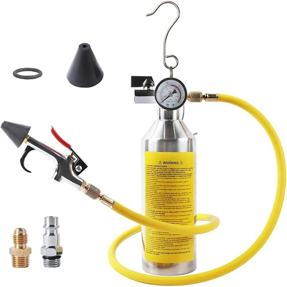 AC Flush Kit Automotive Home HVAC Flush Tool Stainless Steel Canister, Auto A/C Flushing Kit House Air Conditioning Flushing Bottle Set