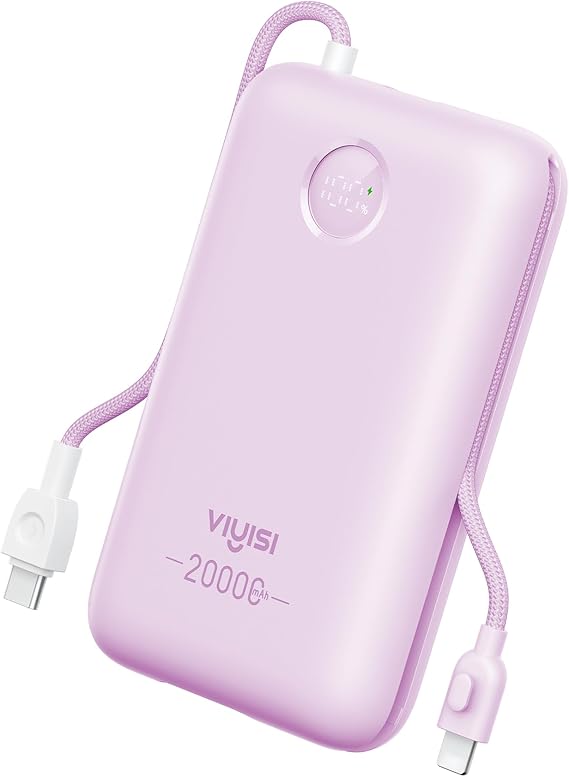 VIYISI Portable Charger 20000mAh 30W with Built-in Cables, Purple