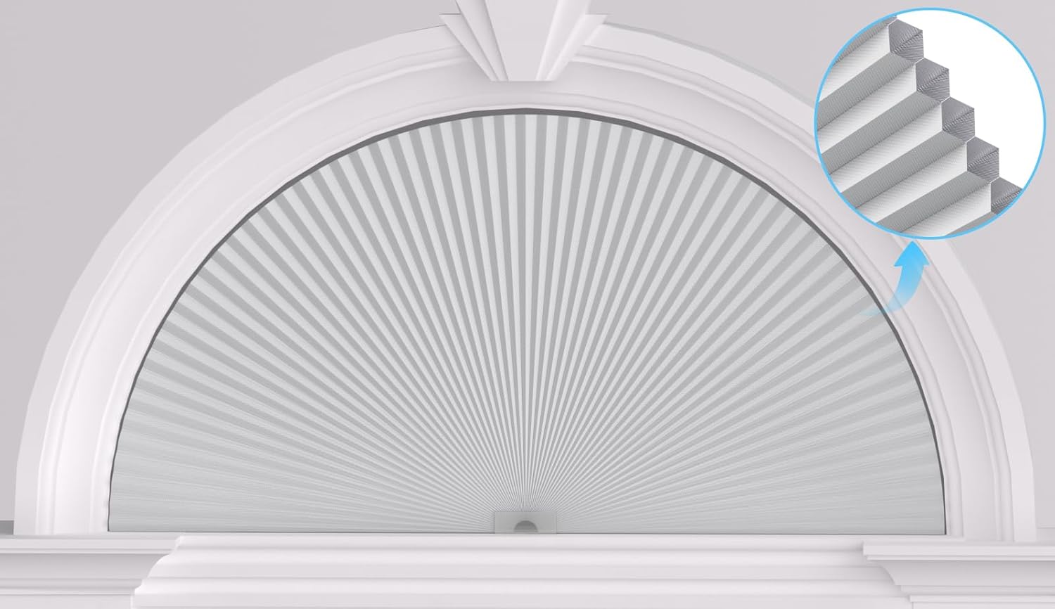 Myshade Arch Window Shades Half Circle Blackout Cellular Shades Cordless No Drill Blinds for Windows Half Moon Honeycomb Fabric No Tools Room Darkening Shades Easy Install White 36 X 72