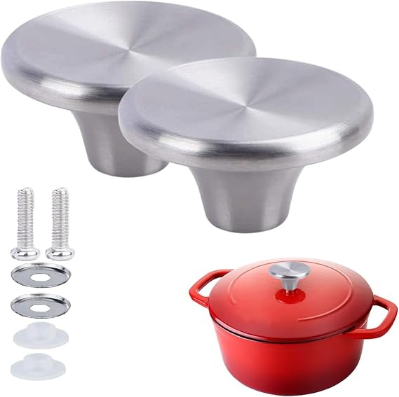Pot Lid Handle Replacement, Stainless Steel for Le Creuset Lid Knob, 2 Pack | Pan Lid Top Knob Replacement, compatible with Lodge, Umite Chef Enameled Cast-Iron Dutch Oven, Hollow, Silver