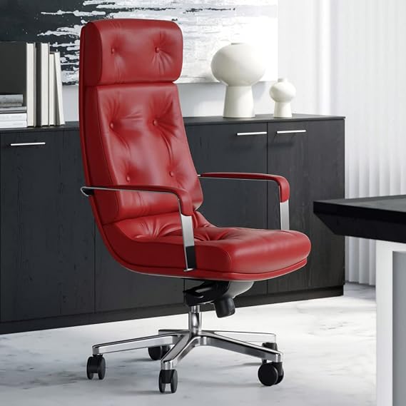 Zuri Furniture Perot Genuine Leather Aluminum Base High Back Executive Chair - Red
