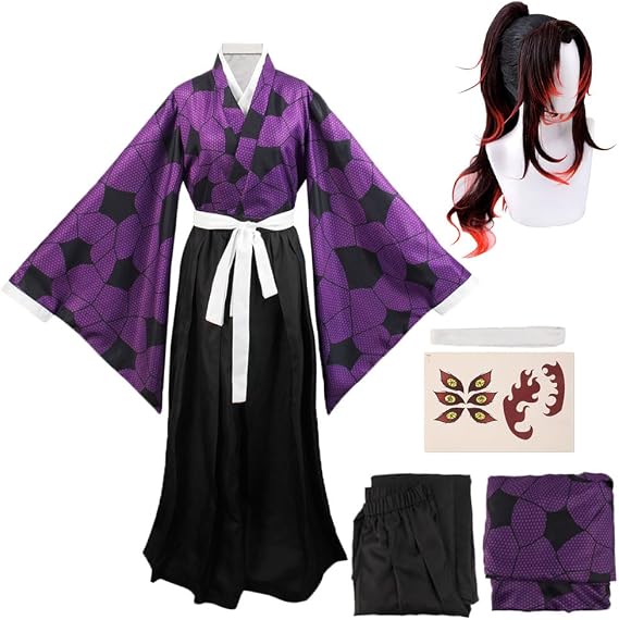 Men Costume Cosplay Purple Kimono Suit Uniform Full Set With Wig