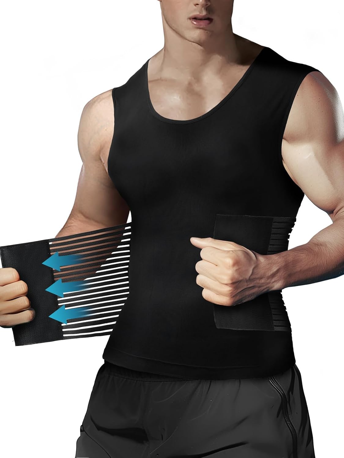 Odoland Men Body Shaper Compression Shirt, Adjustable Velcro Waist Trimmer Belt Intensity, Slimming Shapewear Tummy Control