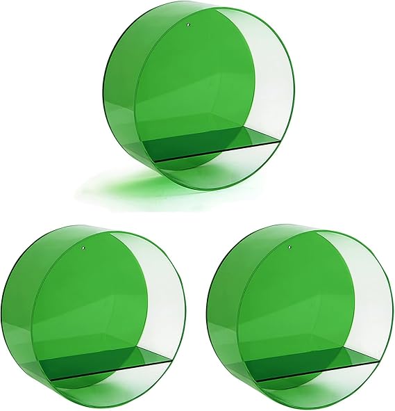 3 Pcs Round Acrylic Wall Mounted Figurines Display Case, Clear Display Cabinet Shelves Organizer for Collectibles, Storage Display Box for Decorative Small Pop Figures, Gemstone, Plants(Green)