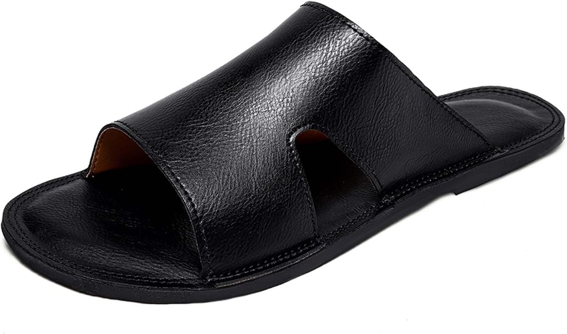 Premium Men's Genuine Leather Slides Sandals, Fashion Casual Indoor and Outdoor Slides Sandals, Non slip Wear resistant, Lightweight