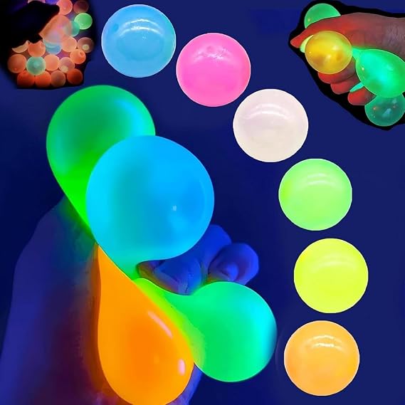 EHOTER Glows In the Dark Ceiling Balls Super Soft Sticky Glows Balls Bounce Back Colorful Fidget Toys Sensory Toys Jumping Stress Relief Balls for Adults & Kids (6PCS)