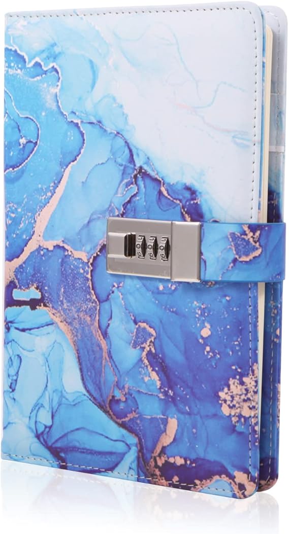 Marble Diary with Lock for Girls and Women, A5 Leather Locked Journal for Teen Girls, Secret Cute Password Lock Notebooks with Pen Holder for Travel Diary Office Notepad