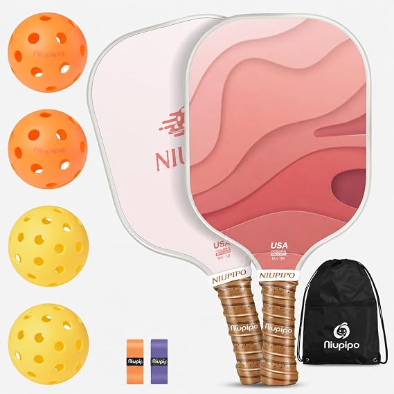 niupipo Pickleball Paddles Set of 2 or 4, USAPA Approved Fiberglass Pickleball Paddle Set with Balls and Bag, Polypropylene Honeycomb Core, Lightweight Pickleball Paddles for Beginners Men Women