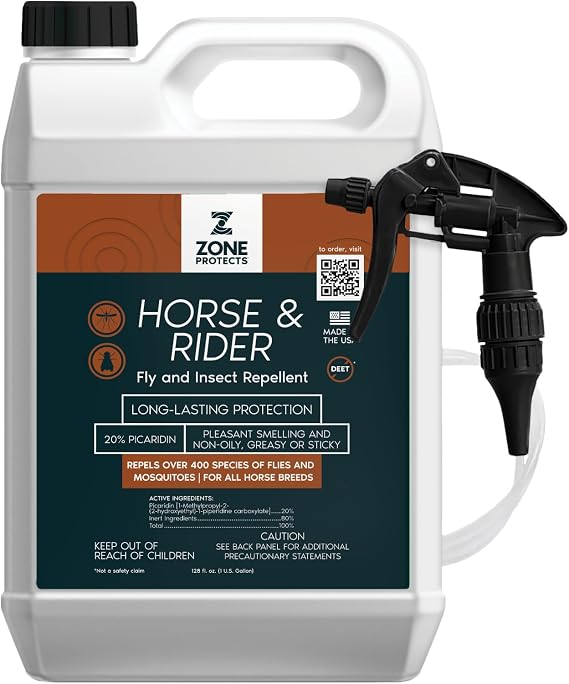Horse & Rider Fly Spray Gallon with Trigger Sprayer; EPA-Registered Picaridin Fly, Tick and Mosquito Repellent for Horses and Riders; 12+ Hour Protection