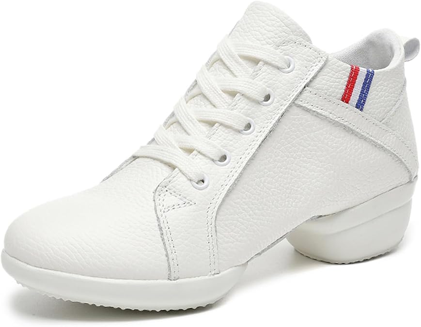 Jazz Shoes Women Split Sole Modern Latin Dance Boots Breathable Leather Lace-Up Block Heel Dancing Sneakers