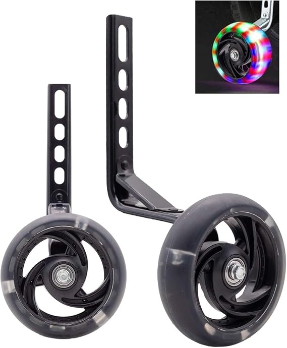 MOL 12 14 16 18 20inch Kids Bicycle Stabiliser Children Flashing Cycle Universal Bike Training Wheels with Light for Children Child Kid Bike Auxiliary (A-BLACK)