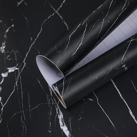 practicalWs 11.8"78.7" Black Marble Contact Paper Matte Peel and Stick Kitchen Countertops Paper Black and White Self Adhesive Removable Waterproof Wallpaper for Cabinet Covers