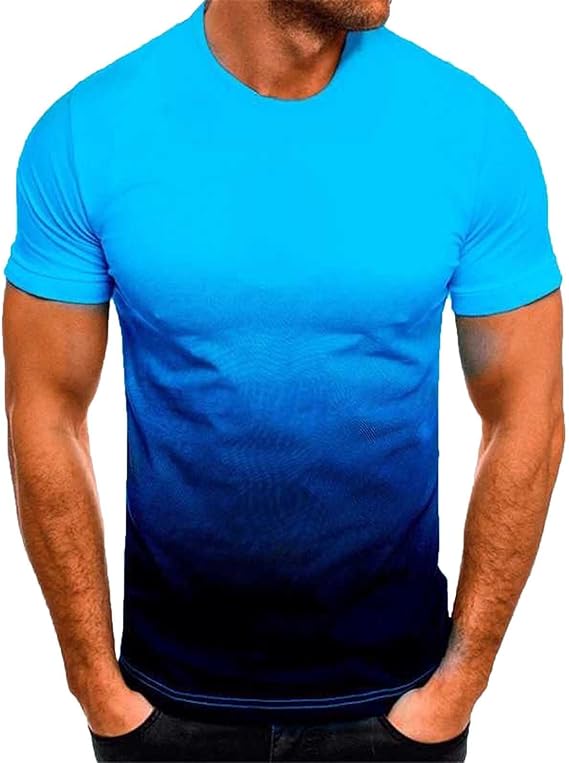 Mens Fashion Stylish Muscle Shirts Casual Cotton Blend Gradient Color Crew Neck Short Sleeve Sport Summer T Shirt