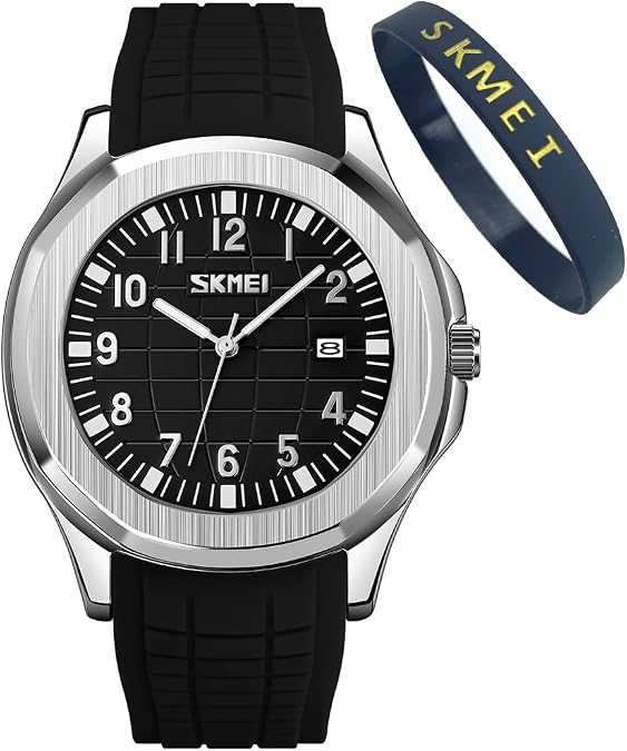 SKMEI Watches for Men Silicone Easy Read Waterproof Sport Casual Fashion Analog Quartz Luminous Fathers Gifts Black Wrist Watch