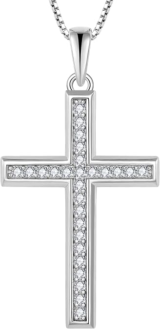 YL Cross Necklace for Women 925 Sterling Silver Halo Pendant Cubic Zirconia Jewelry for Men (0.79"- 1.18")