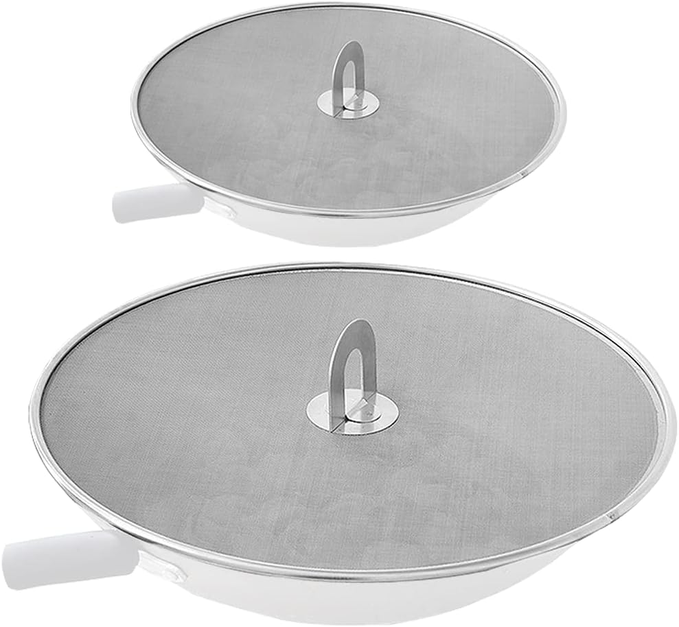 Snowyee Splatter Screen for Frying Pan, Grease Splatter Guard Stainless Steel Large 13” and Small 10” Shield 2 in 1 Set
