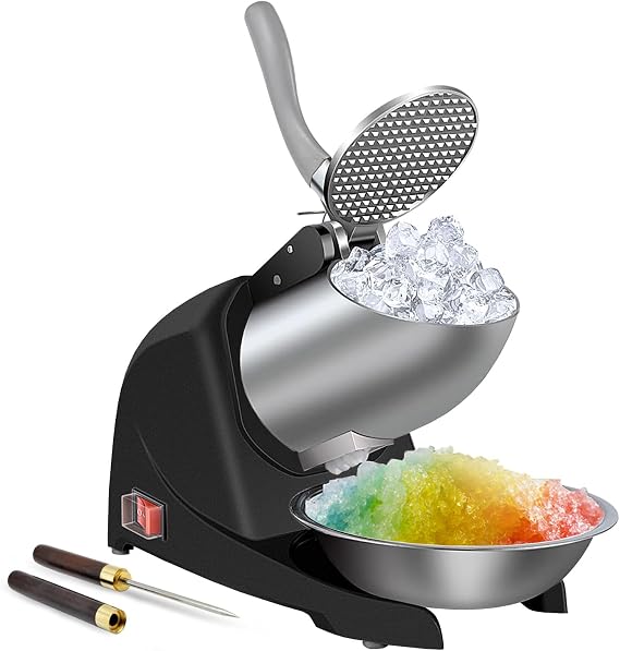 Snow Cone Machine 380W Shaved Ice Machine 3 Blades Ice Shaver, 280lbs/hr Electric Ice Crusher, Prevent Splash, for Home and Commercial Use with Ice Pick