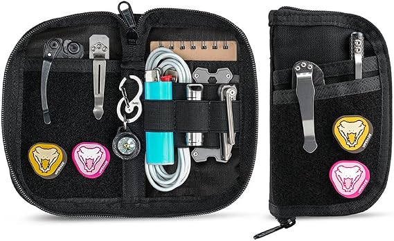 VIPERADE VE22 EDC Pouch Small Pocket Organizer with 9 Compartments, Pocket Tools Pouch with DIY Patches Areas, Compact Multitool Organizer Bag for Men