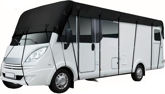 Heavy Duty RV Roof Cover, Waterproof UV Resistant, Fits 16-20 ft RVs, Travel Trailers, Class A/B/C Motorhomes, Popup & Truck Campers (Black, 6.5m*3m)