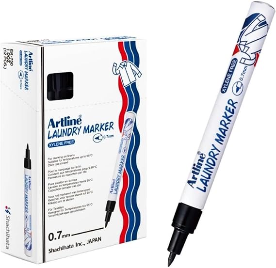 Artline Laundry Marker, Permanent Fabric Pen, 0.7mm Black, 12 Pack
