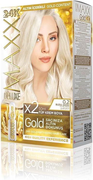 MAXX DELUXE Gold series 24K Gold Particle Serum with 1 Box 2 x 50ml and Developers Hair Dye (GLACIER YELLOW 0.2)