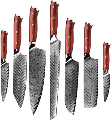 IKXO Knife Set Kitchen Utensils Set 7 Pieces Professional Damascus Chef Knives,Professional Forged Handmade Sharp and Easy to Cut,Suitable for Home Kitchen,Restaurant,Gift,Hotel,Outdoor