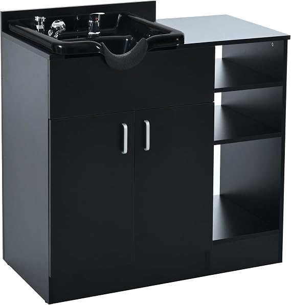 Shampoo Backwash Station for Salons, Artist Hand Salon Station with Shampoo Bowl & Drawer, 110V Outlets, All in One Hair Salon Sink, Hair Salon Equipment for Spa Beauty (35.4")