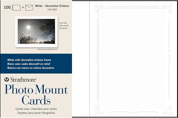 Strathmore Photo Mount Cards, White with Decorative Border, 5x6.875 inches, 100 Pack, Envelopes Included - Custom Greeting Cards for Weddings, Events, Birthdays