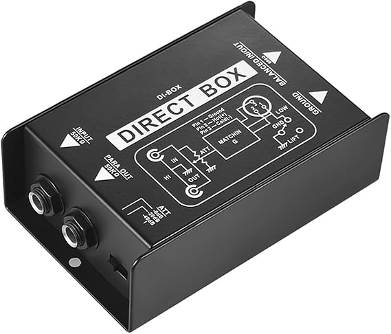 Professional Single Channel Passive DI-Box Direct Injection Audio Box Balanced & Unbalance Signal Converter with XLR TRS Interfaces for Electric Guitar Bass Live Performance