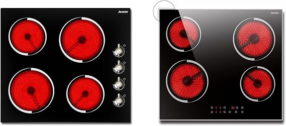 4 Burner Electric Cooktop with Knob Control and 4 Burner Electric Cooktop with Touch Control