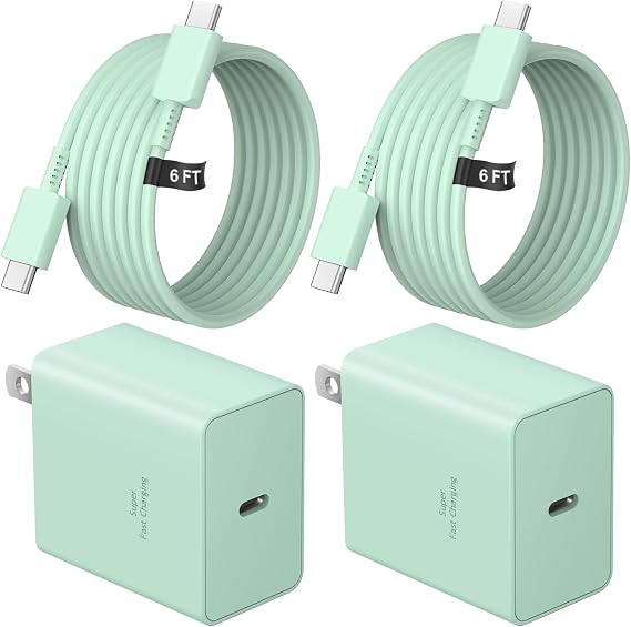 45W Tpye C Charger, USB C Charger 2-Pack iPhone 15 16 Charger 6FT with iPhone 16/16 Plus/16 Pro/16 Pro Max/iPhone 15/15 Pro Max/iPad Pro/AirPods/Galaxy S25 S24 S23 S22 S21,Android Charger(Green)