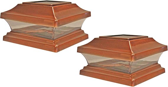 Woodway Solar Post Cap, in Copper, fits 5.5" Post, with Powerful LED Light and Wide Area Coverage, Pack of of 2
