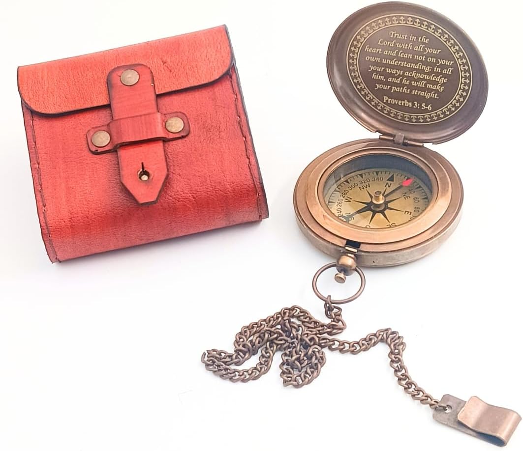 Trust in The Lord Compass - Proverbs 3:5-6 Engraved Compass - Christian Gifts for Men - Ideal for Thanksgiving, Christmas, Holiday - Handcrafted Baptism Gift