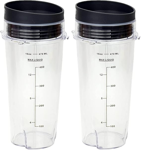 Ninja Blender Cups Single Serve 16-Ounce Cup Set with 2 Sip Lids for BL770 BL780 BL660 Professional Blender (Pack of 2)