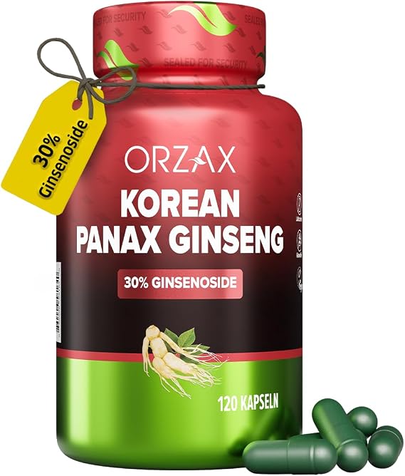 ORZAX Korean Panax Ginseng Capsules with 30% Ginsenosides for Performance & Energy Supplements for Women and Men - Red Ginseng for Enhanced Focus (120 Veg Capsules)
