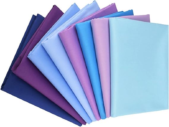 8 Pcs Fat Quarters Fabric Bundles, 25 * 25 CM Pre-Cut Blue Color Cotton for Patchwork Sewing, Coloured Mixed Squares Bundle for Tablecloth, Bedding Textile, DIY Crafts, Scrapbooking