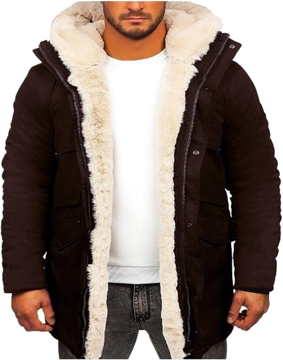 Mens Winter Coat Warm Thick Fleece Lined Parka Long Trench Jacket Hood Outdoor Over Coat Plus Size With Pocket