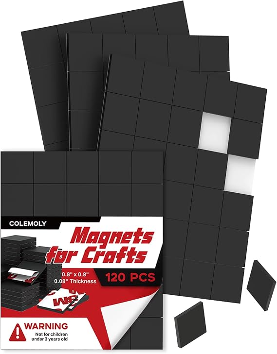 Colemoly Magnet Squares Self Adhesive, Magnetic with Adhesive Backing, Peel and Stick for Kitchen, School, Office, Classroom, 120 PCS (0.8 x 0.8 x 0.08)