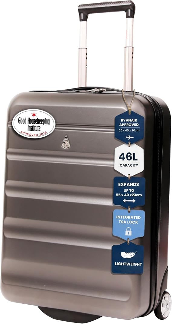 Aerolite Expandable 55x40x20cm to 55x40x23cm Ryanair Priority Wizz Air Priority & More Max Size Lightweight Hard Shell Carry On Hand Cabin Luggage Suitcase 55x40x20 55x40x23, 2-Wheels