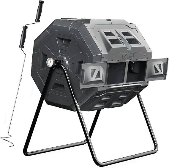 Composter Tumbler Bins with Compost Turner and Mixing Tool -Easy Assembling, Large Capacity, Fast Creation of Fertile Soil