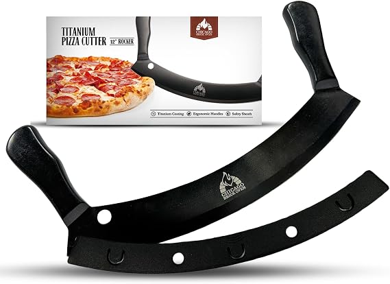12-Inch Pizza Cutter Rocker Blade Stainless Steel Mezzaluna Knife with Titanium Coating Large Professional Pizza Cutter with Protective Cover Dishwasher Safe