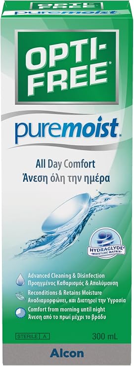 Opti-Free PureMoist concact Lens Care Solution | Single Bottle | 1 x 300 ml