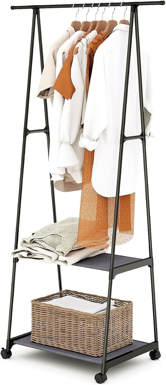 Holdfiturn Vintage Industrial Coat Rack Clothes Stand Coat and Shoe Stand with Storage Shelf for Shoes Hallway Matt Metal Frame Shoe Rack with Clothes Rack 56x42.5x160cm Black
