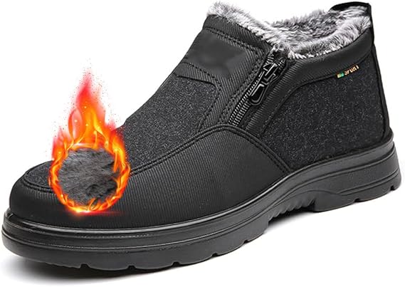 Men's Orthopedic Warm Snow Boots Waterproof Non-Slip Winter Fleece Shoes, Winter Waterproof Fur Lined Boots with Side Zip