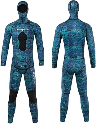 WYYHAA 3MM Neoprene Spearfishing Wetsuit with Hooded, 2 Pieces Camouflage Hunting Diving Suit with Loading Chest Pad for Freediving Snorkeling Swimming in Cold Water