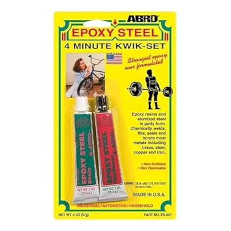 ABRO Epoxy Steel Adhesive 4-Minute Kwik-Set, Bonds & Repairs Almost Any Material, Eliminates Welding, Heat Resistant, Ideal for Home & Automotive Use (1)