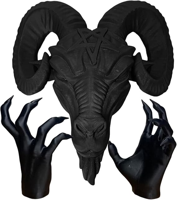Figurine for Baphomet Statue | Resin Baphomet Head and Hands Sculpture for Wall - Scary Demon Statue for Basement Hallway Foyer Dining Room, Gothic Satanic Goat Ornament