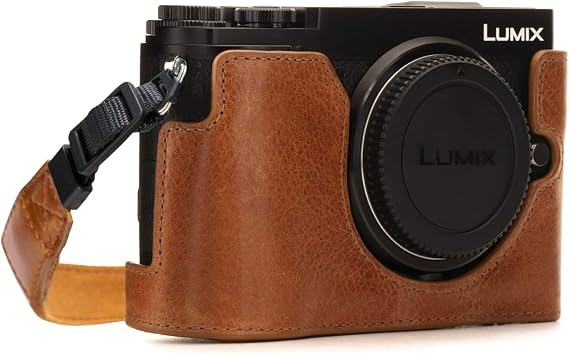 MegaGear MG1443 Panasonic Lumix DC-GX9 Ever Ready Genuine Leather Camera Half Case and Strap, Light Brown